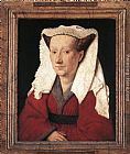 Jan Van Eyck Canvas Paintings - Portrait of Margareta van Eyck